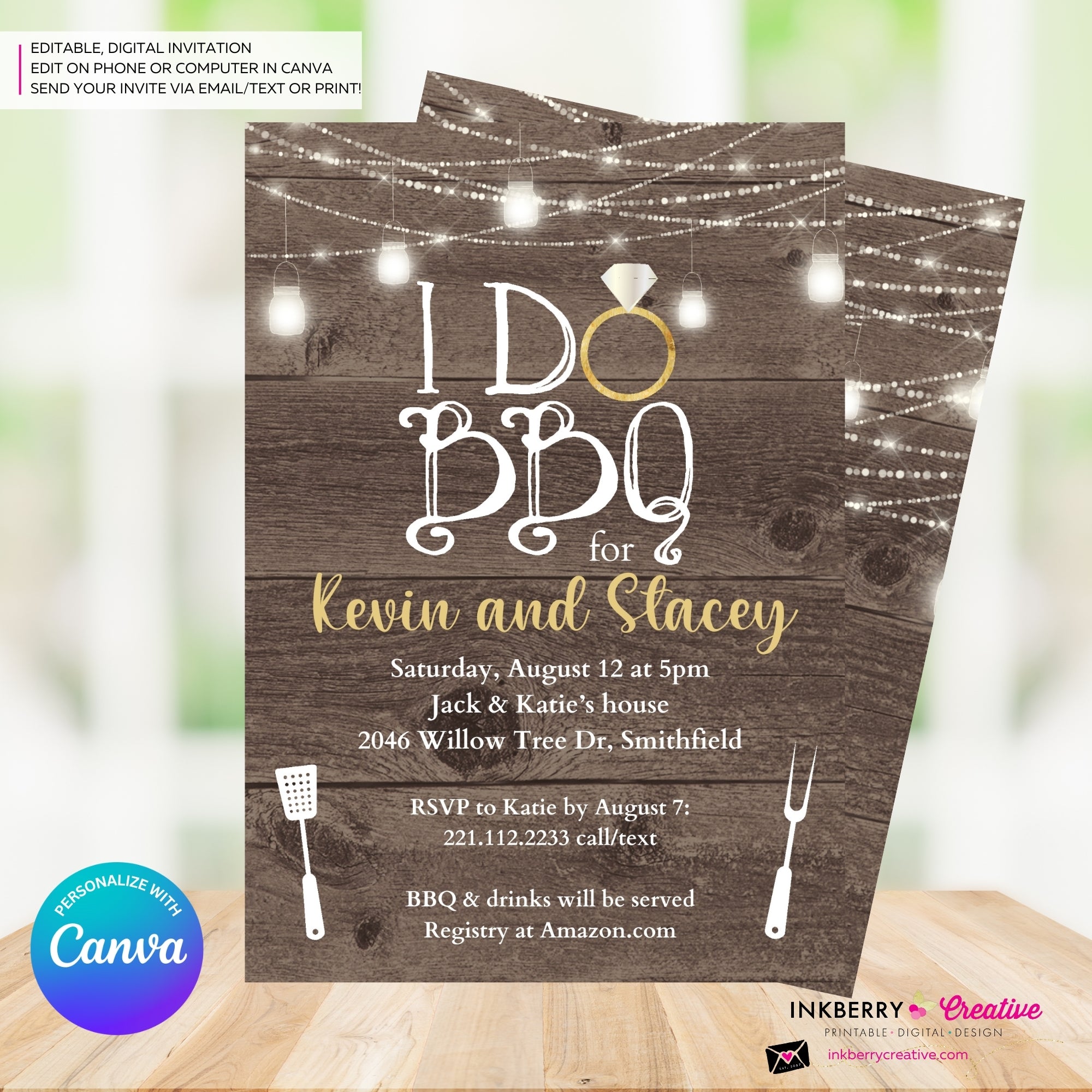 I Do Barbecue - Couples, Coed, Backyard Cookout, BBQ Theme Bridal Shower Invitation - Personalize and Edit in Canva