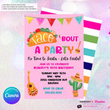 Taco Bout a Party Invitation (PINK) Mexican Fiesta, Canva Template (Digital Printable File)