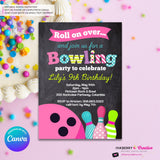 Girls Bowling Birthday Party Invitation - Printable, Instant Download, Editable in Canva