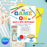 Game On - Arcade Games, Pizza Birthday Party Invitation - Boys Arcade Game Pizza Party - Printable, Instant Download, Edit in Canva