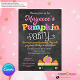 Colorful Pumpkin Party Hayride Wagon - Chalkboard - Printable, Digital File, Edit in Canva