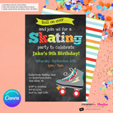 Editable Roller Skating Birthday Party Invitation - Boys Roller Skate Party Invite, Chalkboard, Roller Skating Rink Invite, Edit in Canva