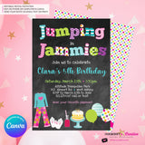 Jumping in Jammies Birthday Party Invitation - Chalkboard, Pajama, Trampoline Park, Bounce House Invite (Printable, Instant Download, Edit in Canva)