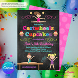Gymnastics Party Invitation (Chalkboard) - Cartwheels and Cupcakes Gymnastics Birthday Party Invite - Printable, Instant Download, Edit in Canva