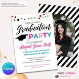 Colorful Graduation Garland Party Invitation - Photo Back - Editable in Canva