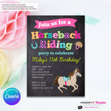 Horseback Riding Birthday Invitation - Chalkboard – Printable, Instant Download, Digital File, Edit in Canva