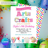 Arts and Crafts Birthday Party Invitation, Kids Arts Crafts Painting Party - Printable, Instant Download, Edit in Canva