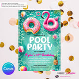 Flamingo Float Pool Party Invitation - Summer Pool Party - Printable, Instant Download, Editable in Canva
