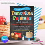Pancakes and Pajamas Party Invitation - Boys - (Chalkboard Style) - Boys Pancakes Pajama Birthday Party Invite - Printable, Instant Download, Edit in Canva