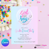 Pink Blue Confetti Balloon Gender Reveal Party Invitation, Printable, Digital, Instant Download, Edit in Canva