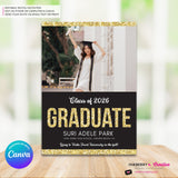 Gold Glitter Grad - 3 Photo Graduation Invitation or Announcement, Edit in Canva