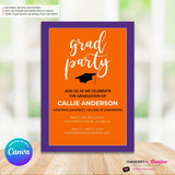Grad Party Color Block Script - Orange Purple - Custom Color Graduation Invitation or Announcement - Editable in Canva