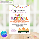 Fall Festival Pumpkin Wagon Invitation - Printable, Digital File, Edit in Canva