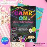 Game On - Arcade Games, Laser Tag, Pizza, Bowling Birthday Party Invitation, Girls Arcade Party, Printable, Instant Download, Edit in Canva