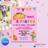 Taco Bout a Party Invitation (PINK) Mexican Fiesta, Canva Template (Digital Printable File)