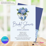 Hydrangea Bridal Shower Invitation, Blue Purple Hydrangea Invite, Wedding Engagement Baby, Digital, Edit and Personalize in Canva