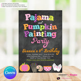Pajama and Pumpkin Painting Party Invitation - Chalkboard - Printable, Digital File, Edit in Canva