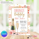 Brunch and Bubbly Pink, Gold, Striped, Confetti, Floral, Bridal Shower Brunch Invitation - Printable, Digital File, Edit in Canva