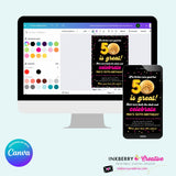 Disco Ball 50th Party Invitation - Digital File, Edit in Canva