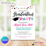 Colorful Graduation Garland Party Invitation - Photo Back - Editable in Canva