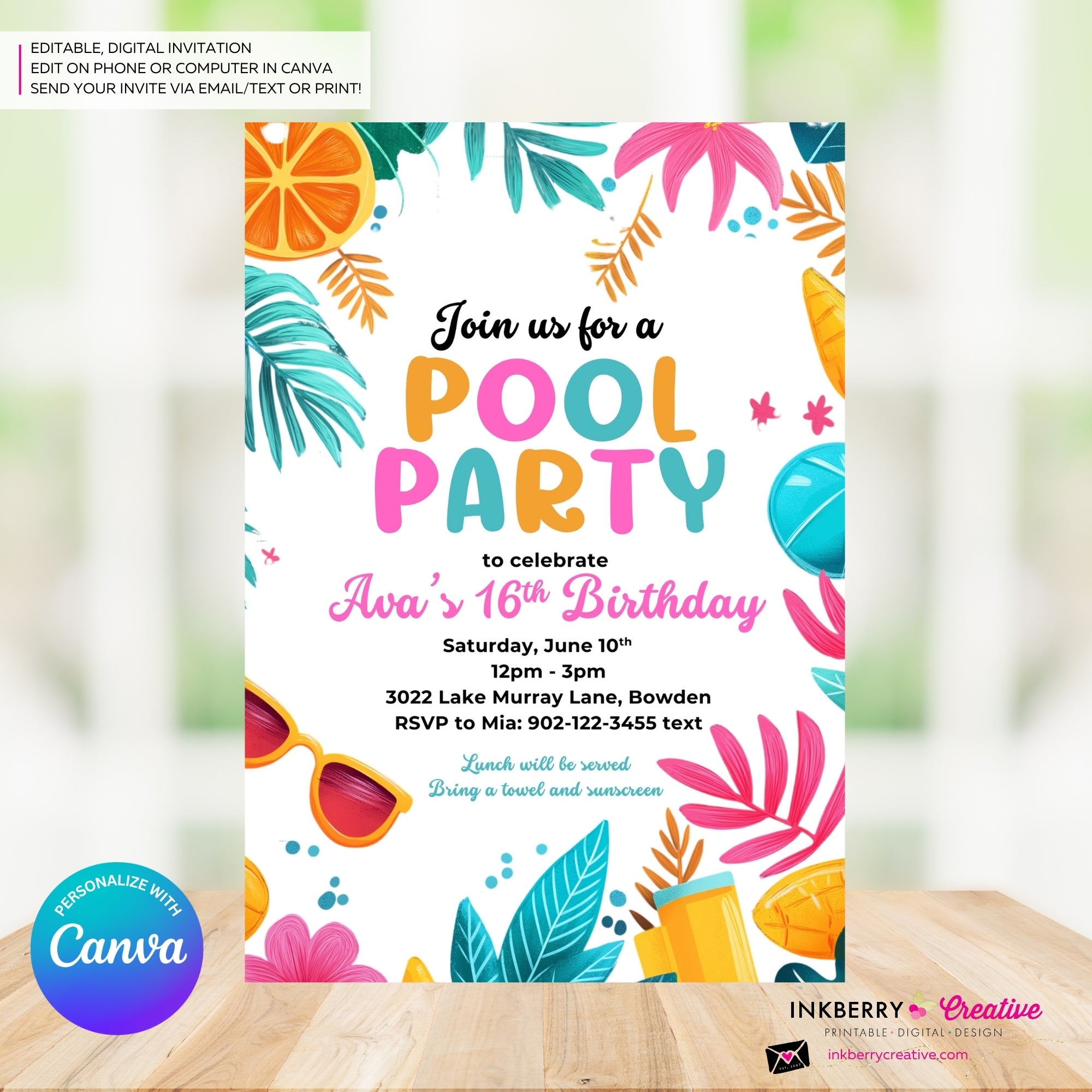 Citrus Summer Pool Party Invitation - Summer Pool Party - Personalize and Edit in Canva