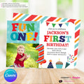 Fun to be One 1st Birthday Invite, Colorful Boys First Birthday Photo Invitation, Primary Colors, Printable, Digital Download, Edit in Canva