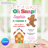 Gingerbread Birthday Party Invitation, Oh Snap Girls Gingerbread House Christmas Birthday Party - Printable, Instant Download, Edit in Canva