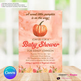 Sweet Little Pumpkin Watercolor Baby Shower Invitation - Printable, Digital File, Edit in Canva