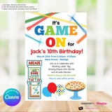 Game On - Arcade Games, Pizza Birthday Party Invitation - Boys Arcade Game Pizza Party - Printable, Instant Download, Edit in Canva