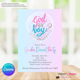 Pink Blue Confetti Balloon Gender Reveal Party Invitation, Printable, Digital, Instant Download, Edit in Canva