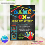 Game On - Arcade Games, Laser Tag, Bowling Birthday Party Invitation - Boys Arcade Game Party - Printable, Instant Download, Edit in Canva