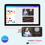 Neon Dance Party Birthday Party Photo Invitation, Digital, Printable File, Edit in Canva