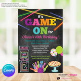 Game On - Arcade Games, Laser Tag, Pizza, Bowling Birthday Party Invitation, Girls Arcade Party, Printable, Instant Download, Edit in Canva