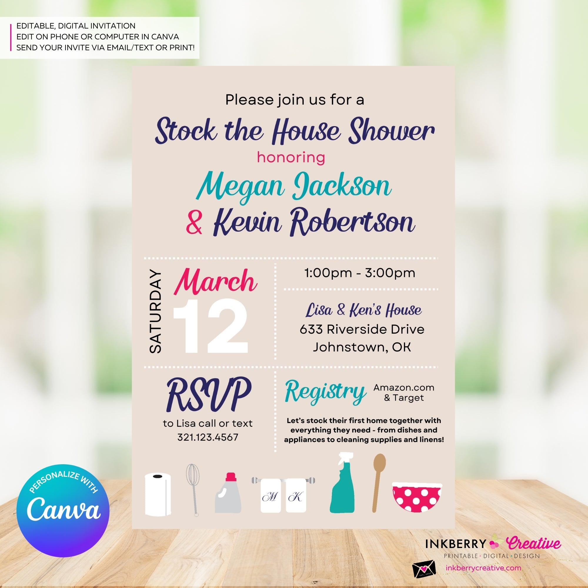 Stock the House Bridal Shower Invitation, Couples Co-ed Shower theme, House Warming Party Invitation, Printable, Digital File, Edit in Canva