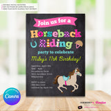 Horseback Riding Birthday Invitation - Chalkboard – Printable, Instant Download, Digital File, Edit in Canva