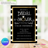 Black White and Gold Ring Bridal Shower Invitation- Digital, Printable File, Personalize and Edit in Canva
