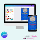 Neon Glow Dance Party Invitation (Boys Blue) with Disco Ball - Printable, Instant Download, Edit in Canva