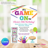 Game On - Arcade Games, Pizza, Bowling, Birthday Party Invitation - Girls Arcade Pizza Party - Printable, Instant Download, Edit in Canva