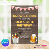 Brews & BBQ Backyard Cookout, Barbecue Theme Birthday Party or Shower Invitation - Personalize and Edit in Canva