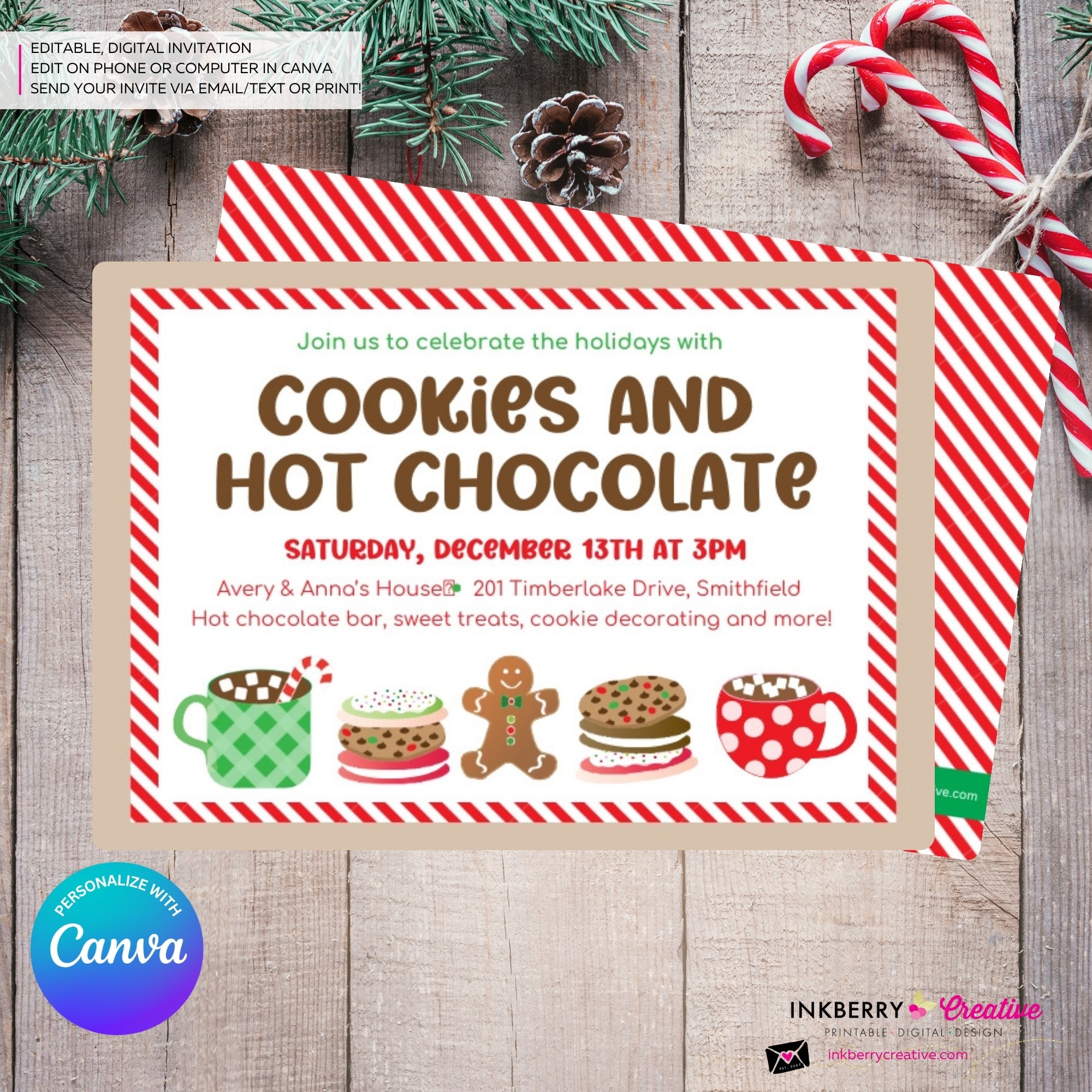 Christmas Cookies and Hot Chocolate Party Invitation - Edit in Canva