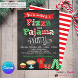 Christmas Pizza and Pajama Party Invitation - Chalkboard - Editable in Canva