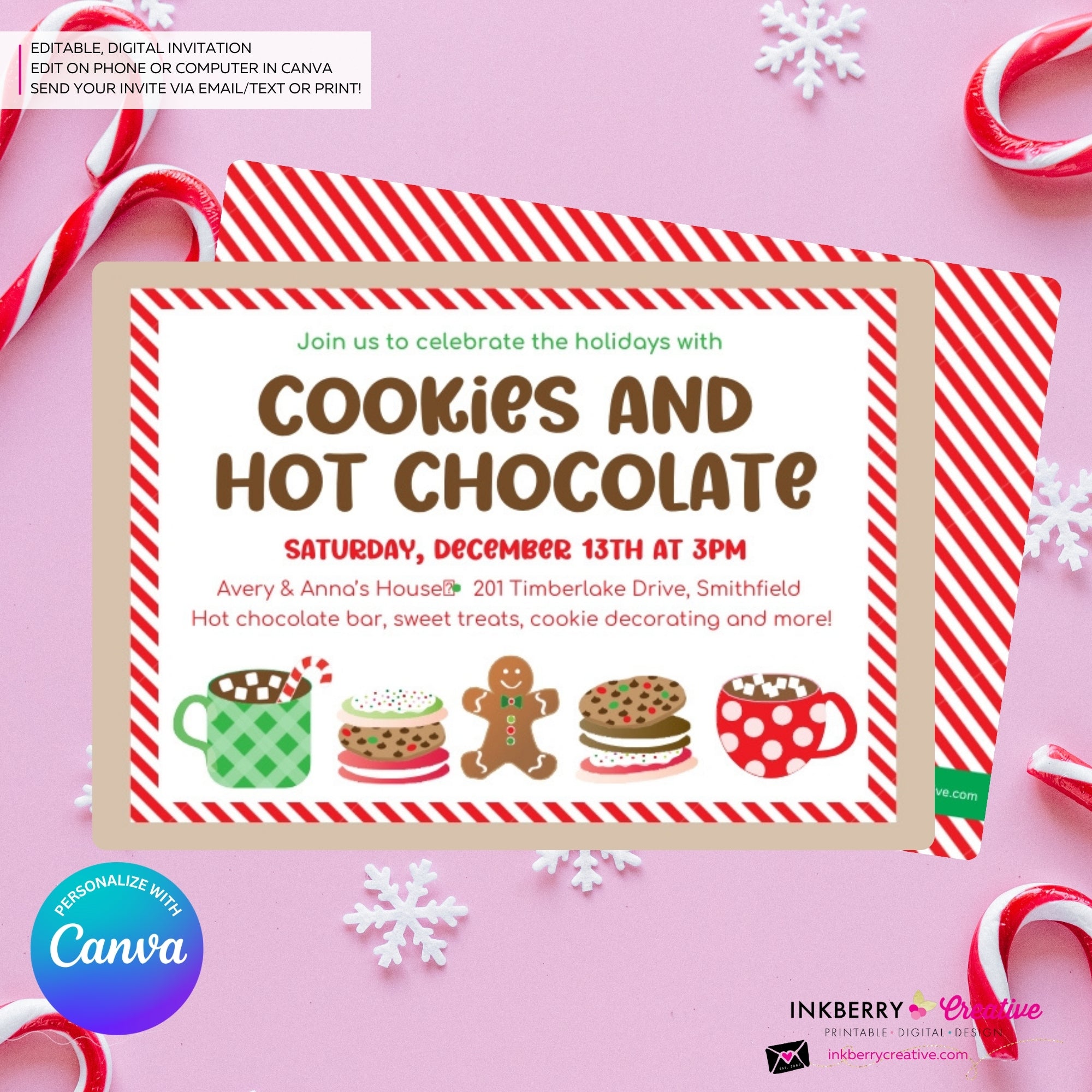 Christmas Cookies and Hot Chocolate Party Invitation - Edit in Canva