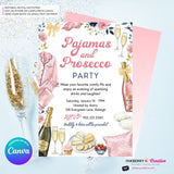 Pajamas and Prosecco Party Invitation (Pink) - Editable in Canva