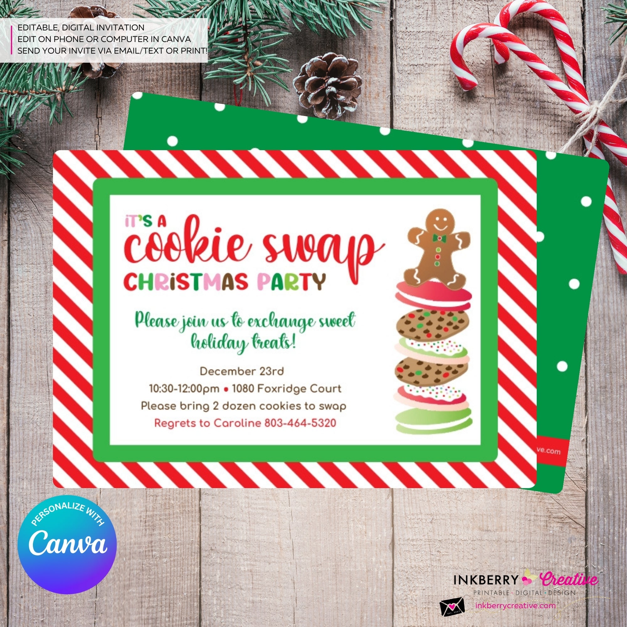 Christmas Cookie Swap Party Invitation - Edit in Canva