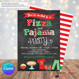 Christmas Pizza and Pajama Party Invitation - Chalkboard - Editable in Canva