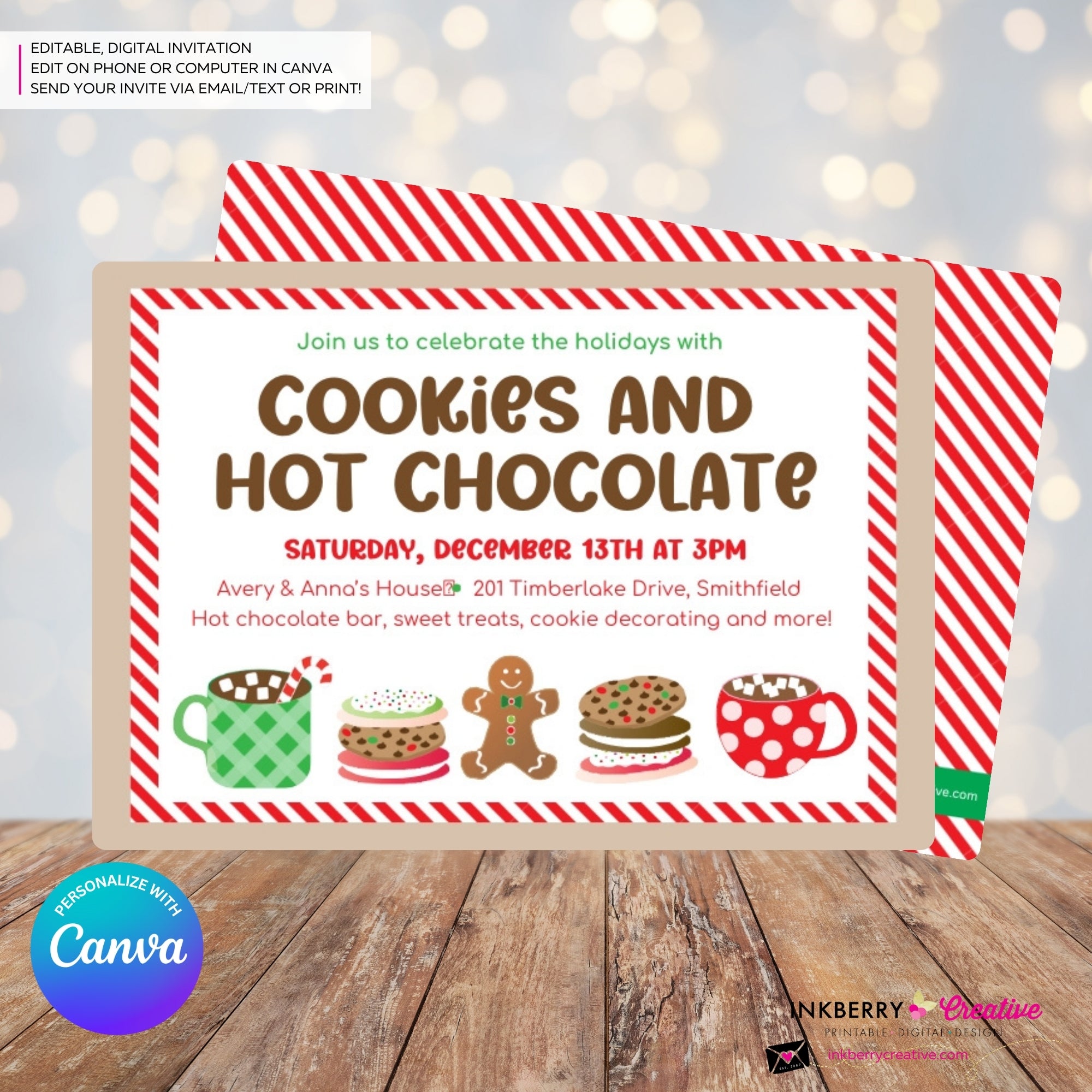 Christmas Cookies and Hot Chocolate Party Invitation - Edit in Canva