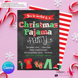 Christmas Pajama Party Invitation - Chalkboard - Editable in Canva