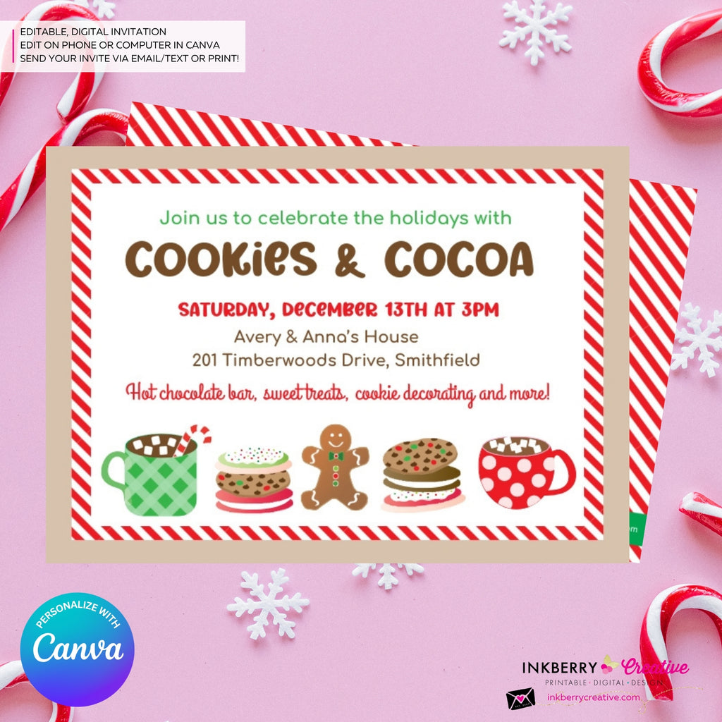 Christmas Cookies and Cocoa Party Invitation - Edit in Canva