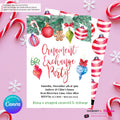 Christmas Watercolor Ornament Exchange Party Invitation - Editable in Canva