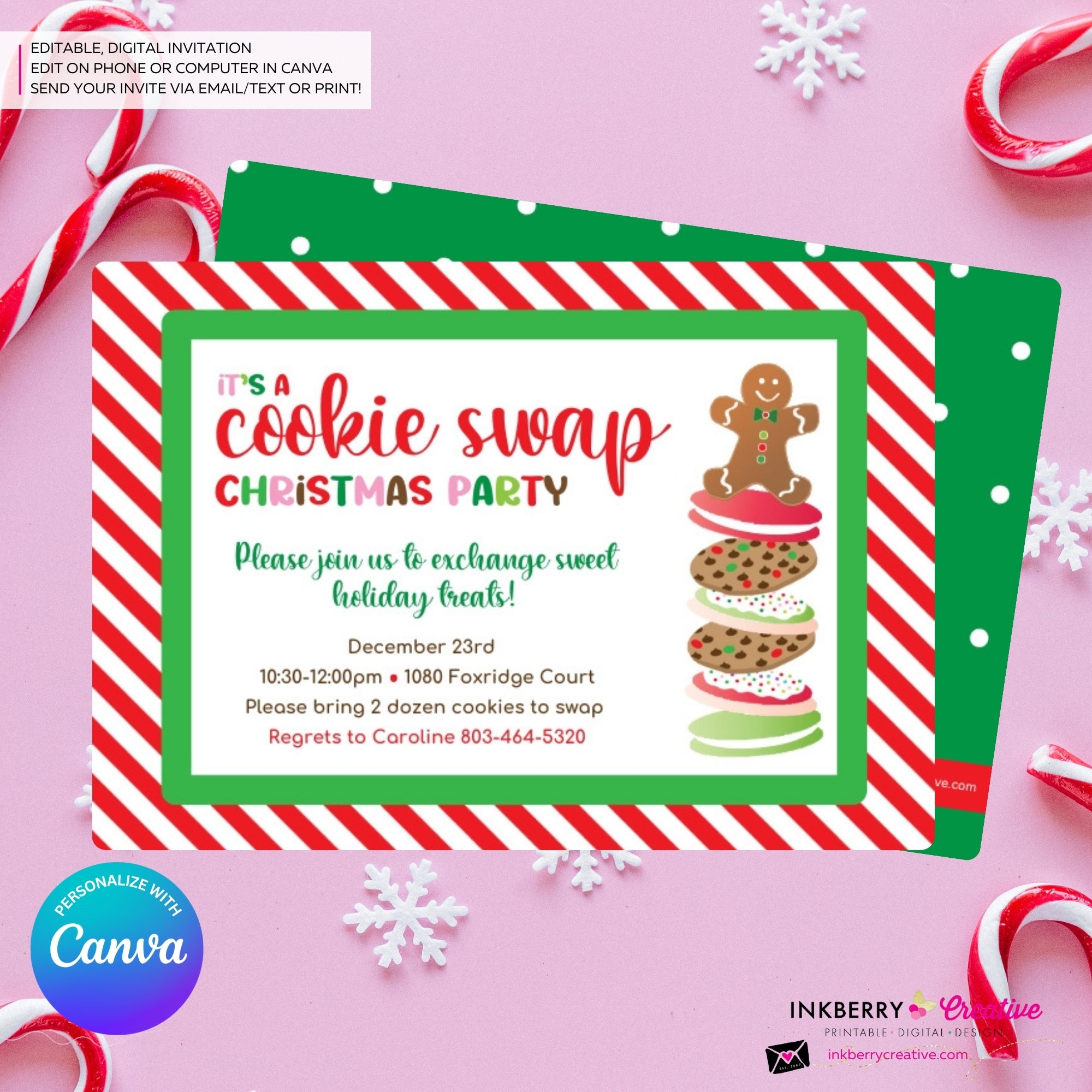 Christmas Cookie Swap Party Invitation - Edit in Canva